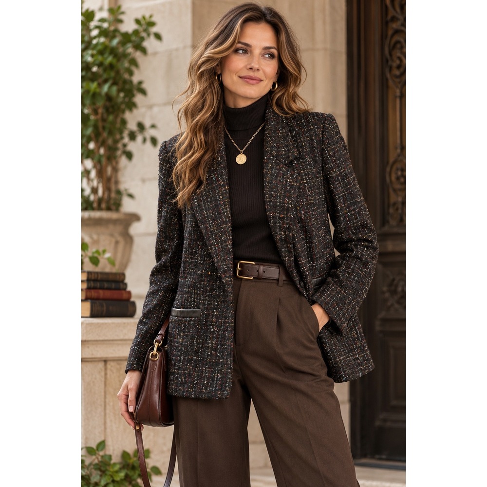 Margaret Godfrey Bagatelle Vintage Tweed Blazer Charcoal Multicolor Wool Jacket